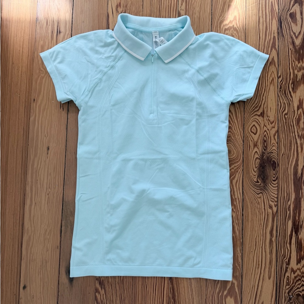 Athleta Momentum Aqua Polo Short Sleeve Athletic Tennis Golf Top Small